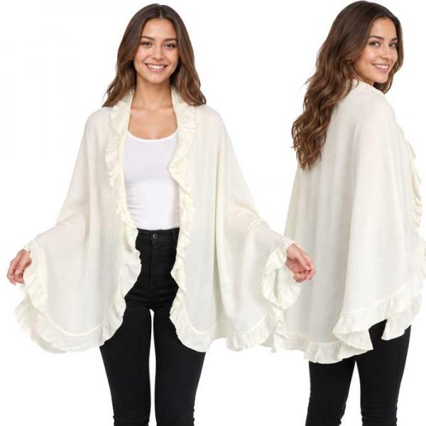 wholesale CB022 - Ruffle Knit Shawls Ivory - 