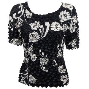 1097 - Coin Prints - Short Sleeve White Daisies on Black - One Size Fits Most