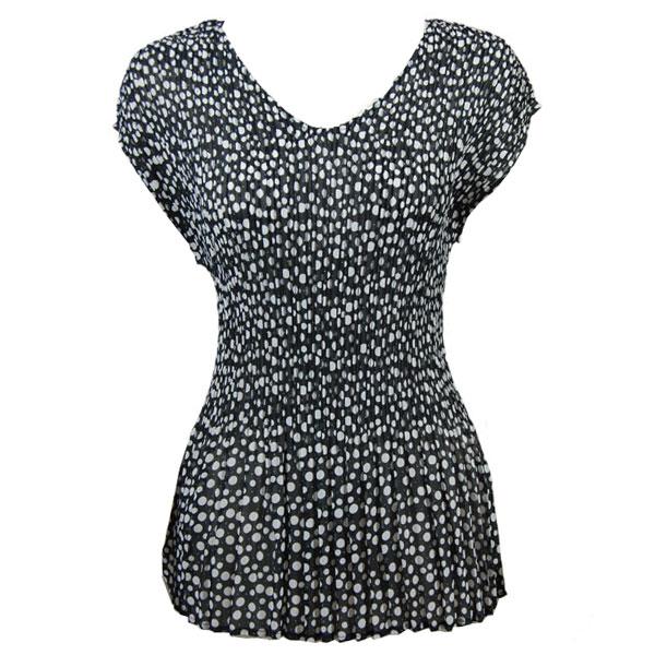 wholesale 1116 - Georgette Mini Pleats Cap Sleeve V-Neck Top Polka Dot Black-White MB - One Size Fits Most