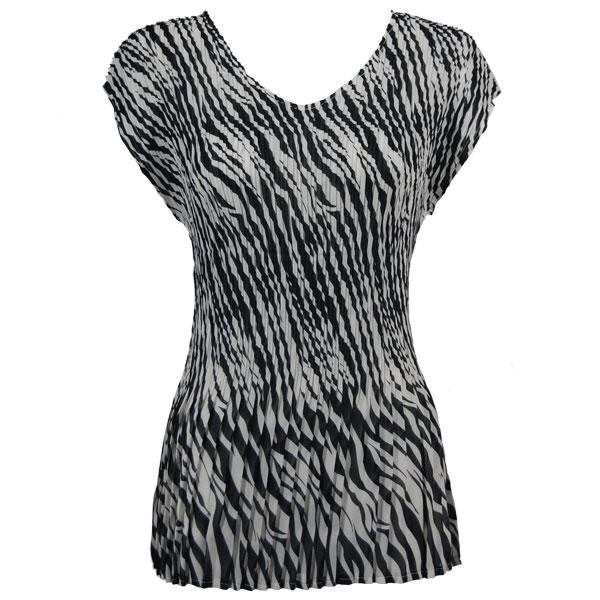 wholesale 1116 - Georgette Mini Pleats Cap Sleeve V-Neck Top Zebra Stripe - One Size Fits Most