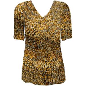 1117 - Georgette Mini Pleat Half Sleeve V-Neck Top Leopard Print - One Size Fits Most