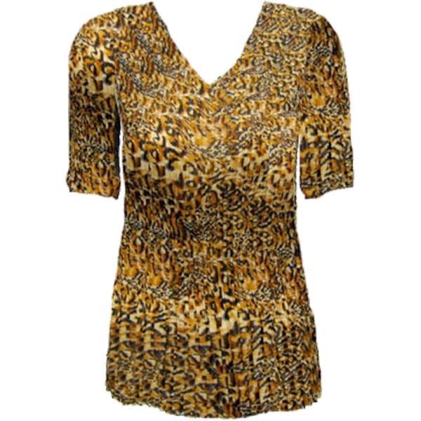 wholesale 1117 - Georgette Mini Pleat Half Sleeve V-Neck Top Leopard Print - One Size Fits Most