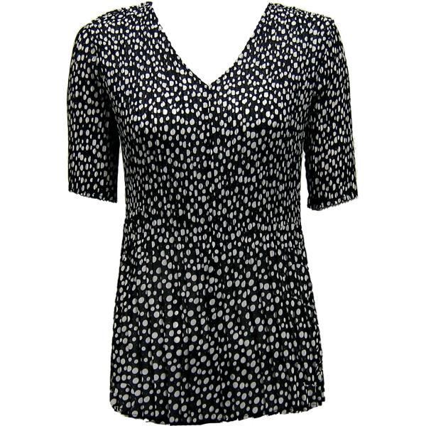 wholesale 1117 - Georgette Mini Pleat Half Sleeve V-Neck Top Polka Dot Black-White - One Size Fits Most