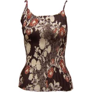1119 - Georgette Mini Pleats Spaghetti Tanks Chocolate-Ivory Floral - One Size Fits Most