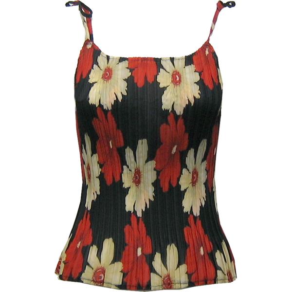 wholesale 1119 - Georgette Mini Pleats Spaghetti Tanks Hibiscus Red-Tan - One Size Fits Most
