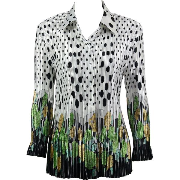 Wholesale 1519 - Satin Mini Pleat 3/4  Sleeve Dress Collar Polka Dot Garden - Green Satin Mini Pleat - Blouse - One Size Fits Most