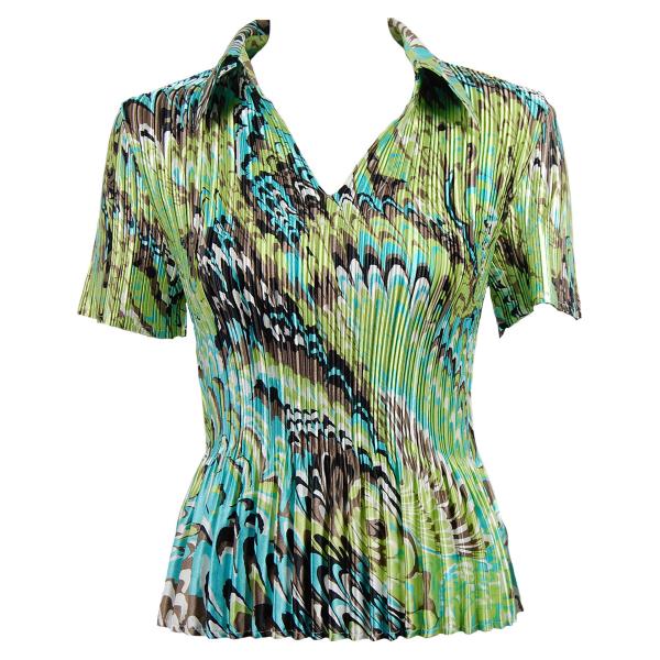 Wholesale 954 - Satin Mini Pleats - Cap Sleeve V-Neck Lime-Aqua Peacock - One Size Fits Most