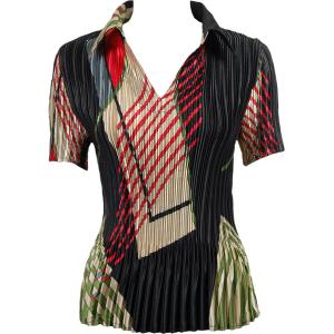 1149 - Satin Mini Pleats Half Sleeve with Collar Art Deco Olive-Red
 - One Size Fits Most