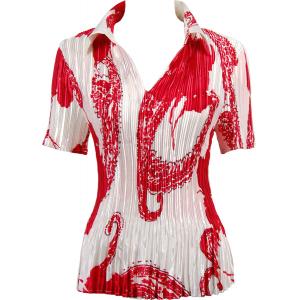 1149 - Satin Mini Pleats Half Sleeve with Collar Red on White - One Size Fits Most