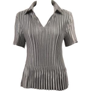 1149 - Satin Mini Pleats Half Sleeve with Collar Solid Charcoal - One Size Fits Most