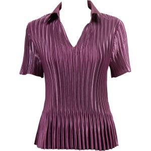 1149 - Satin Mini Pleats Half Sleeve with Collar Solid Eggplant  - One Size Fits Most