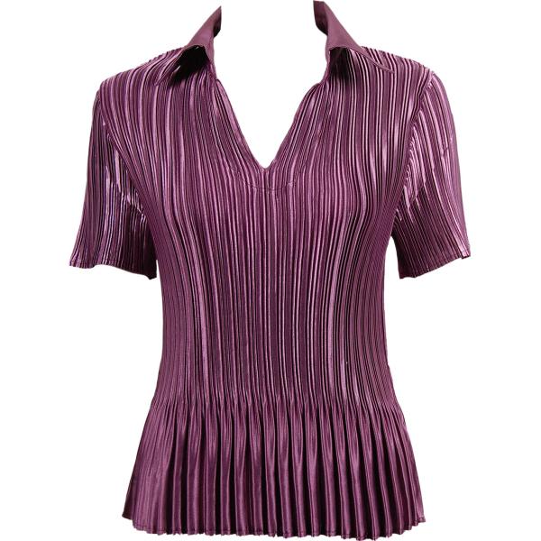 Wholesale 1210 - Satin Mini Pleat 3/4 Sleeve V-Neck Solid Eggplant  - One Size Fits Most