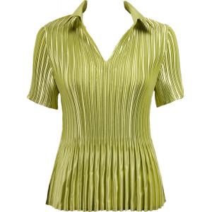 1149 - Satin Mini Pleats Half Sleeve with Collar Solid Leaf Green - One Size Fits Most