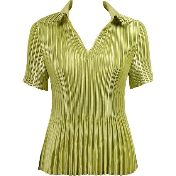 Wholesale 1211 - Satin Mini Pleats  3/4 Sleeve w/ Collar Solid Leaf Green - One Size Fits Most