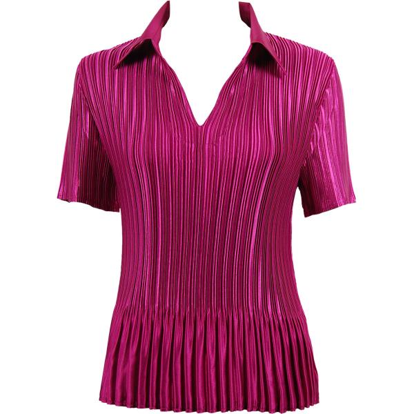 Wholesale 1149 - Satin Mini Pleats Half Sleeve with Collar Solid Magenta Orchid - One Size Fits Most