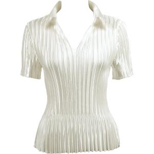 1149 - Satin Mini Pleats Half Sleeve with Collar Solid Off White - One Size Fits Most