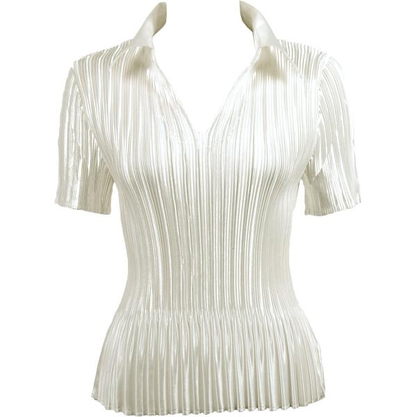 Wholesale 954 - Satin Mini Pleats - Cap Sleeve V-Neck Solid Off White - One Size Fits Most