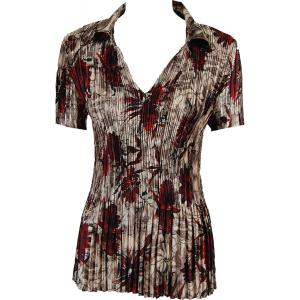 1149 - Satin Mini Pleats Half Sleeve with Collar Crimson-Taupe Floral - One Size Fits Most