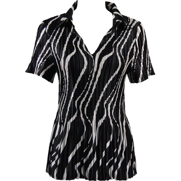 Wholesale 1277 - Satin Mini Pleats - Cap Sleeve with Collar Ribbon Black-White - One Size Fits Most