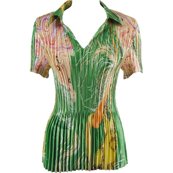 Wholesale 1277 - Satin Mini Pleats - Cap Sleeve with Collar Swirl Green-Gold - One Size Fits Most