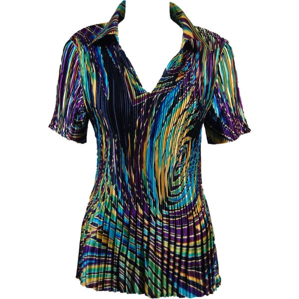 Wholesale 1149 - Satin Mini Pleats Half Sleeve with Collar Psychedelic Swirl - One Size Fits Most