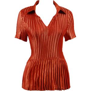 1149 - Satin Mini Pleats Half Sleeve with Collar Solid Paprika
 - One Size Fits Most