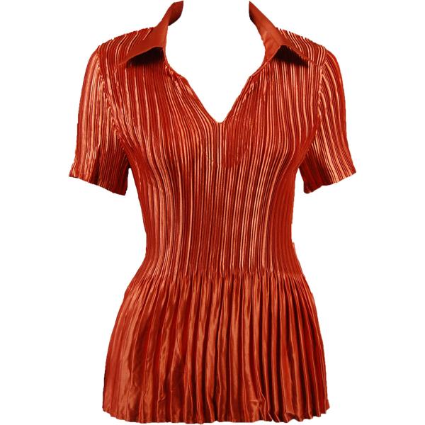 Wholesale 657 - Half Sleeve V-Neck Satin Mini Pleat Tops Solid Paprika
 - One Size Fits Most
