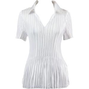 1149 - Satin Mini Pleats Half Sleeve with Collar Solid White
 - One Size Fits Most