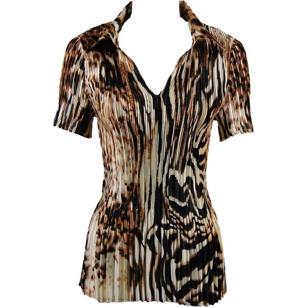 Wholesale 1149 - Satin Mini Pleats Half Sleeve with Collar Bronze Leopard
 - One Size Fits Most