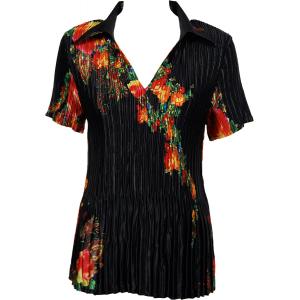 1149 - Satin Mini Pleats Half Sleeve with Collar Paisley Floral Red on Black - One Size Fits Most