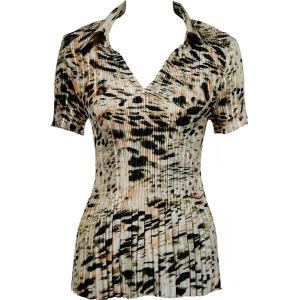 1149 - Satin Mini Pleats Half Sleeve with Collar Olive Leopard - One Size Fits Most