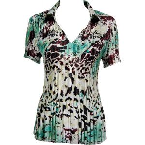 1149 - Satin Mini Pleats Half Sleeve with Collar Reptile Floral - Teal - One Size Fits Most