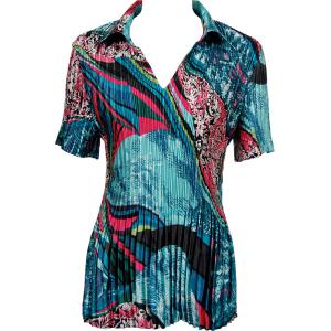 1149 - Satin Mini Pleats Half Sleeve with Collar Oriental Abstract - One Size Fits Most