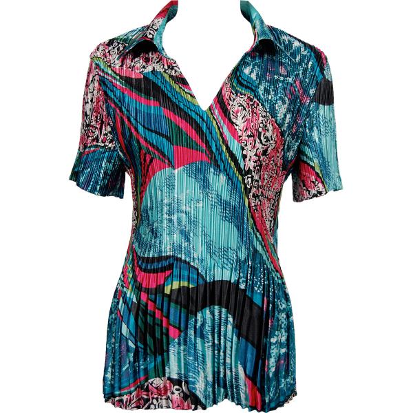 Wholesale 1149 - Satin Mini Pleats Half Sleeve with Collar Oriental Abstract - One Size Fits Most