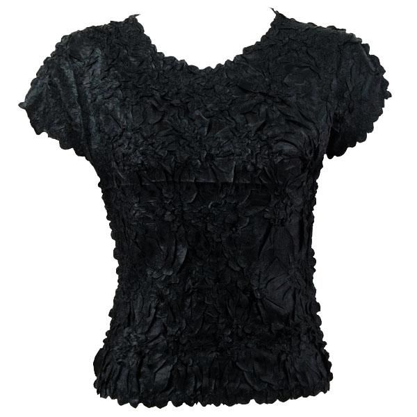 wholesale 1151 - Origami Cap Sleeve Tops Solid Black  - Queen Size Fits (XL-2X)
