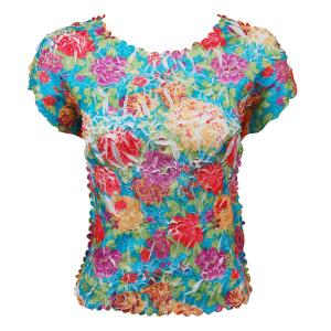 1151 - Origami Cap Sleeve Tops Summer Floral - White - Queen Size Fits (XL-2X)