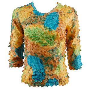 1155 - Petal Shirts - Three Quarter Sleeve Leaves Turquoise-Green-Copper - Queen Size Fits (XL-2X)