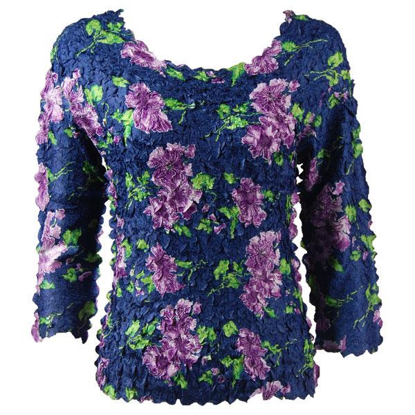 Wholesale 1155 - Petal Shirts - Three Quarter Sleeve Navy with Purple Flowers - One Size Fits Most