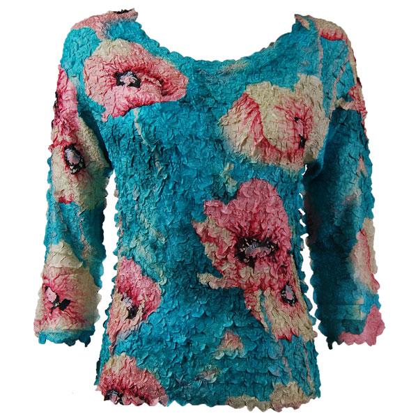 Wholesale 1155 - Petal Shirts - Three Quarter Sleeve Poppies - Aqua - One Size Fits Most