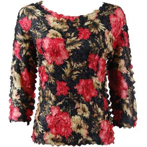 1155 - Petal Shirts - Three Quarter Sleeve Coral Blossoms on Black - Queen Size Fits (XL-2X)