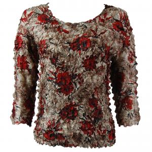 1155 - Petal Shirts - Three Quarter Sleeve Crimson-Taupe Floral - Queen Size Fits (XL-2X)
