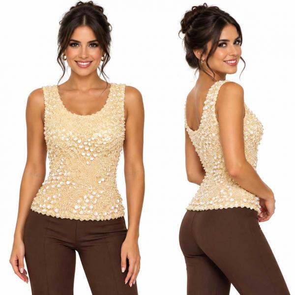 wholesale 1158 - Pinpoint Coin - Sleeveless Beige - One Size Fits Most