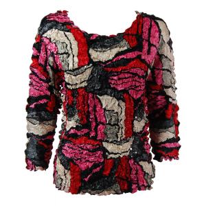 1159 - Sequined Abstract Petal Tops Red - Hot Pink Abstract Petal Top with Sequins - Three Quarter Sleeve - One Size Fits Most
