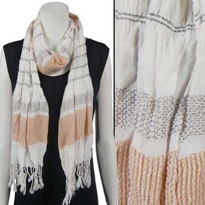 Wholesale  028 - Tan<br>Striped Ruched Scarf - 