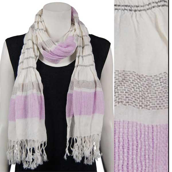 wholesale 028 - Striped Ruched Scarves 028 - Light Purple<br>Striped Ruched Scarf - 