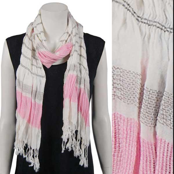 wholesale 028 - Striped Ruched Scarves 028 - Pink<br>Striped Ruched Scarf - 