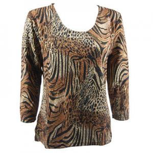 1175 - Slinky Travel Tops - Three Quarter Sleeve Animal Print with Brown and Gold Accent - One Size Fits Most