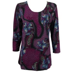 1175 - Slinky Travel Tops - Three Quarter Sleeve Hibiscus Purple - One Size Fits Most