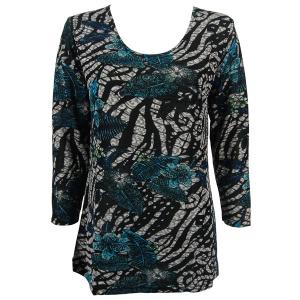 1175 - Slinky Travel Tops - Three Quarter Sleeve Zebra Floral - Teal - One Size Fits Most