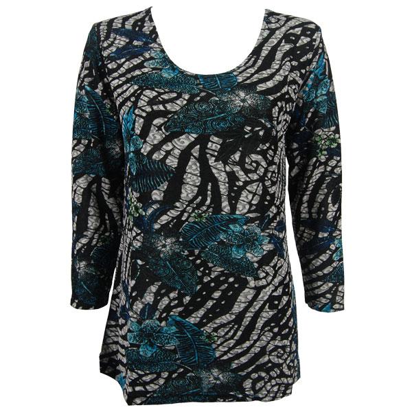wholesale Slinky Travel Tops - Three Quarter Sleeve Zebra Floral - Teal - One Size Fits Most